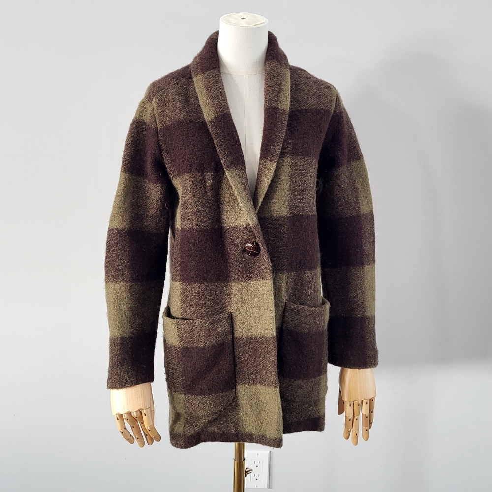 Wilfred Off Duty Wool Blend Jacket Plaid Green Brown Coat XXS